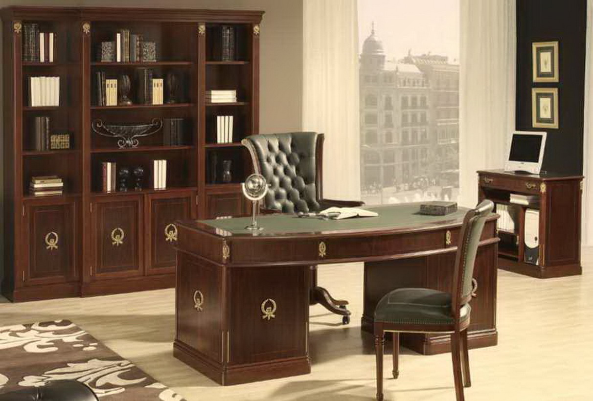 mesa despacho tapizada verde ingles madera nogal